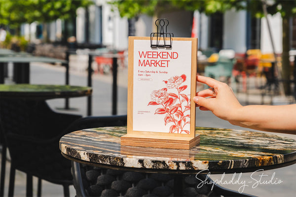 Wood Table Top Display Stand With Black Binder for drink menu