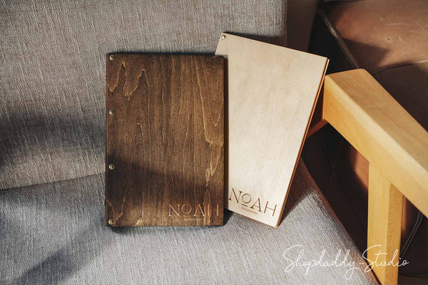 Wood and Leather Menu Book With Plastic Sleeves for bar