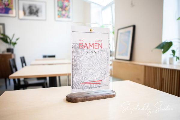 Walnut Wooden/Acrylic Table Menu Stand for special offers