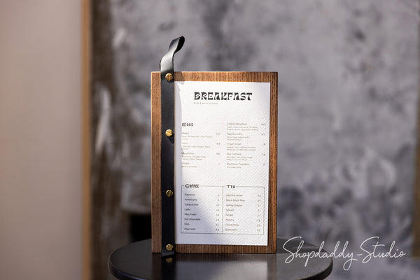 Wooden Menu Board With Leather Strap-Loop