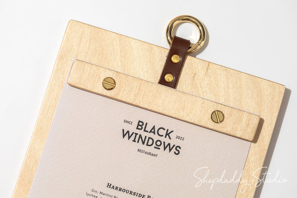Wooden Menu Board with Metal Ring in details