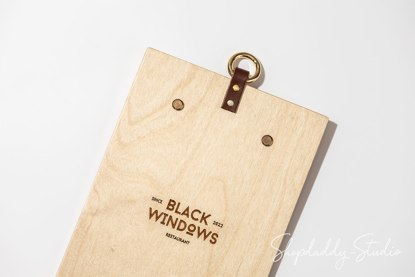 Wooden Menu Board with Metal Ring with Laser engraving