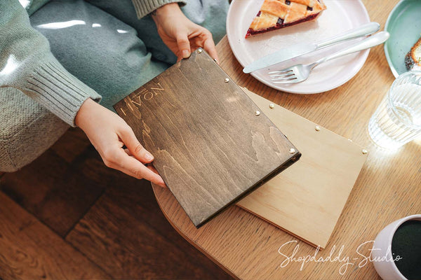 Wooden Menu Book With Plastic Sleeves for restaurant