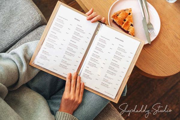 Wooden Menu Holder With Plastic Sleeves for restaurant