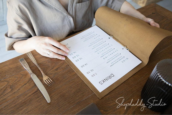 Olive Menu Folder with Rings Mechanism