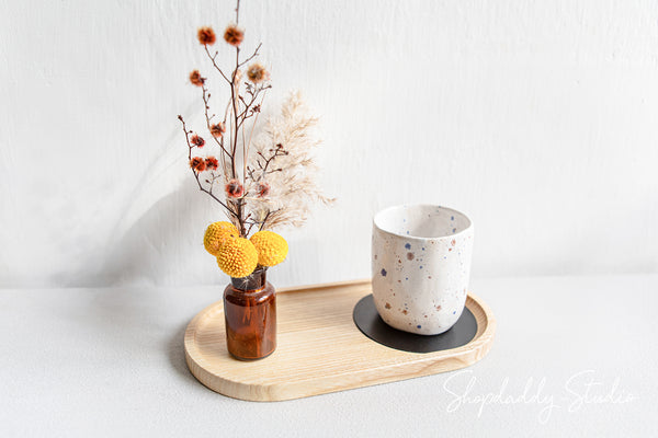 modern Walnut Wooden Tray with Leather Coaster