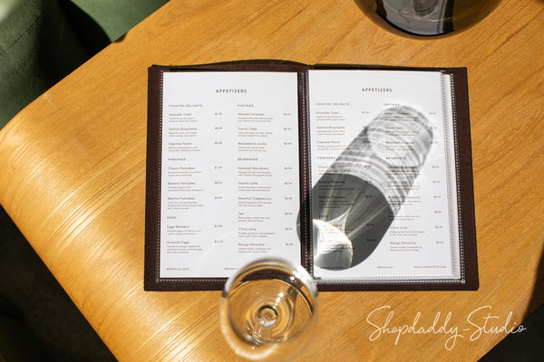 Dark Brown Thick Leather Menu Cover with Plastic Sleeves for restaurant