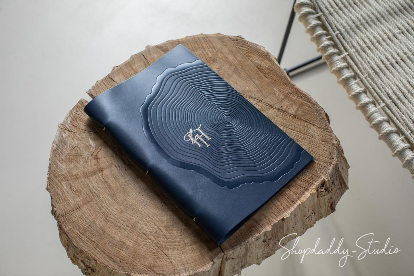 Dark Blue Thick Leather Menu Cover for wine list