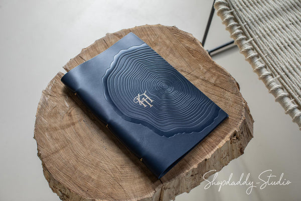 Dark Blue Thick Leather Menu Cover for wine list
