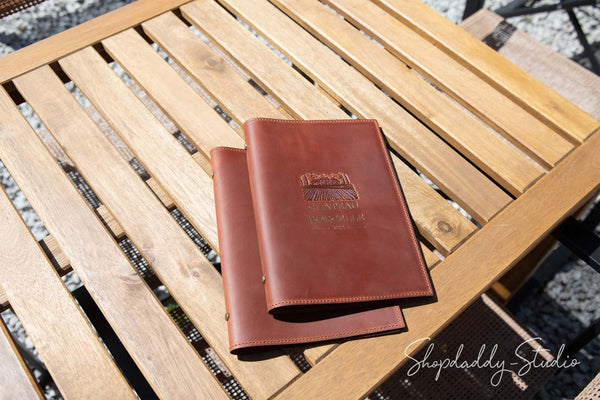 Restaurant Brown Leather Menu Cover with Plastic Sleeves