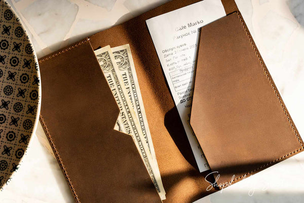 personalization Leather server book with Two Pockets for restaurant