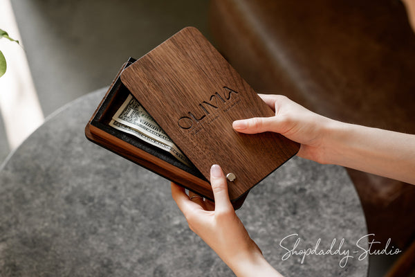 Wooden Check Presenter Box with Rotating Lid