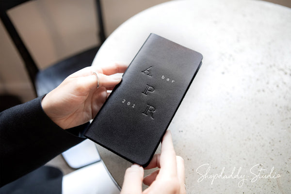 Black Leather Bill Presenter with your logo