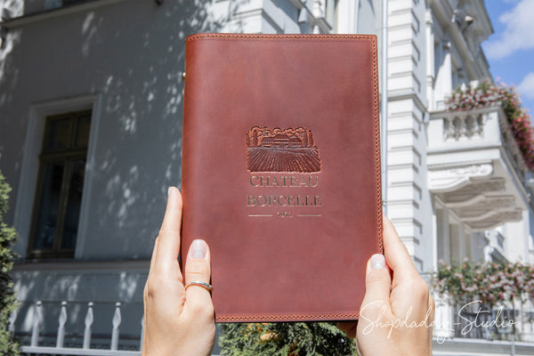 Brown Leather Menu Cover with Plastic Sleeves for wine menu