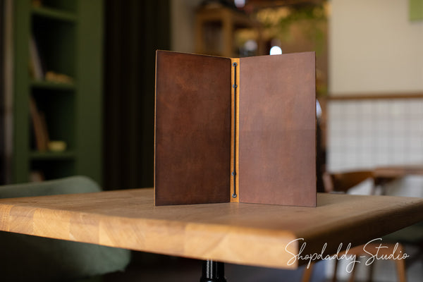 Rusty Double Leather Menu Cover with Elastic Band for food menu
