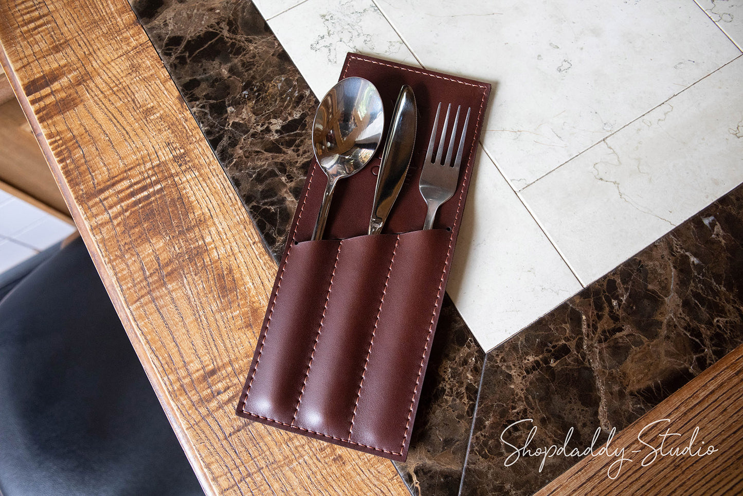 Brown Leather Cutlery Pouch