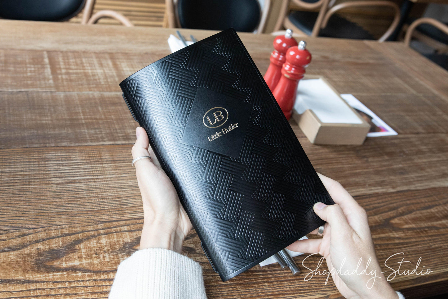 Minimalist Brown Thick Leather Menu Cover with Pattern