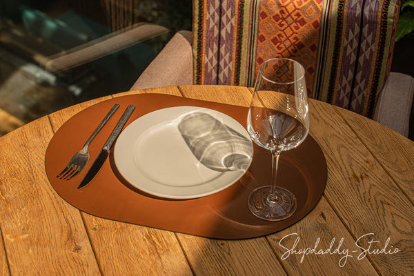 Brown Thick Leather Oval Table Dining Placemat