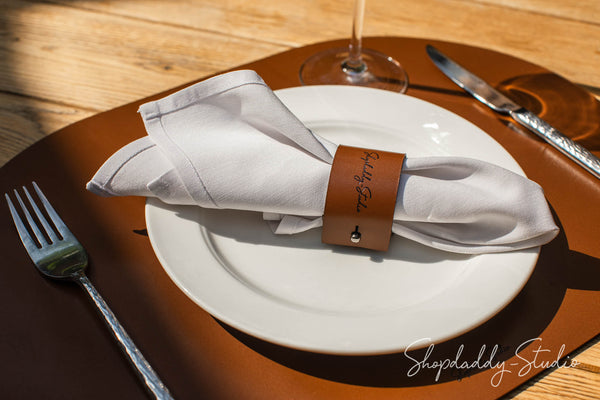 Brown Leather Napkin Ring, set of 20