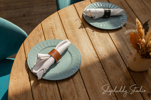 Brown Leather Napkin Ring with logo