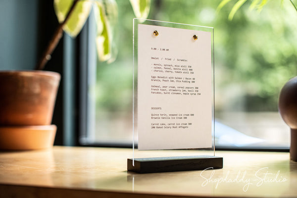 Wooden/Acrylic Table Top Menu Stand with logo