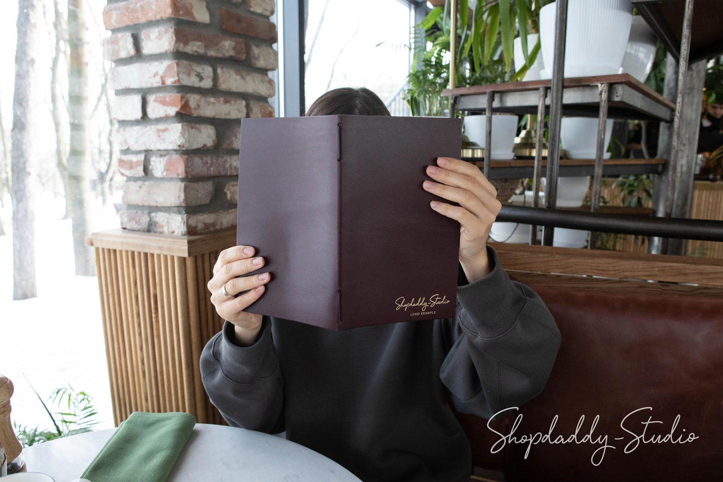 Purple Thick Leather Menu Book with Elastic Band