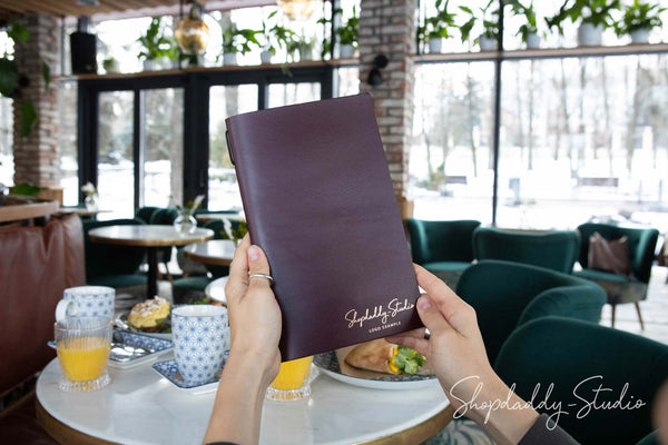 Purple Leather Menu Cover with Elastic Band