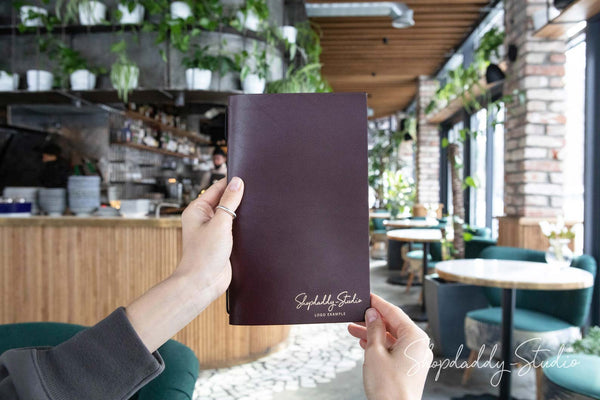 Personalized Purple Thick Leather Menu Cover with Elastic Band