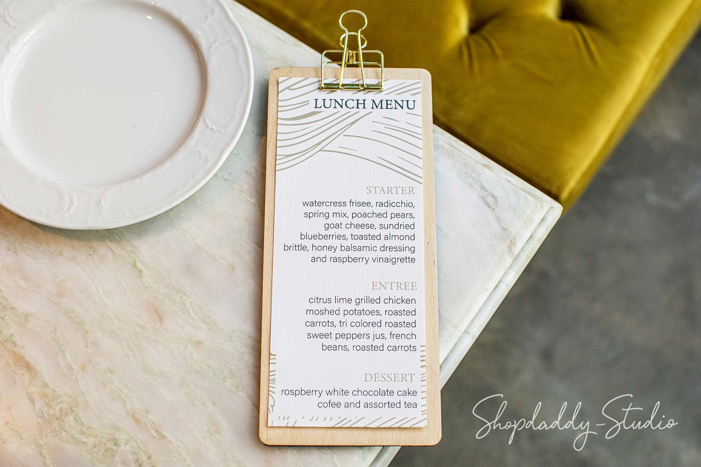 Elegant Leather and Wood Menu Board with Golden Binder
