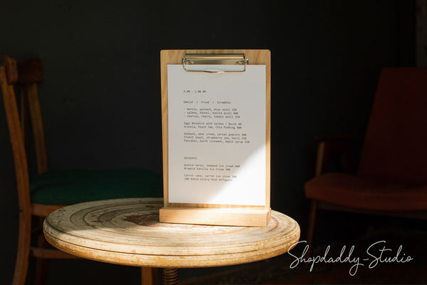 Angled Wooden Table Top Stand with Clip with logo