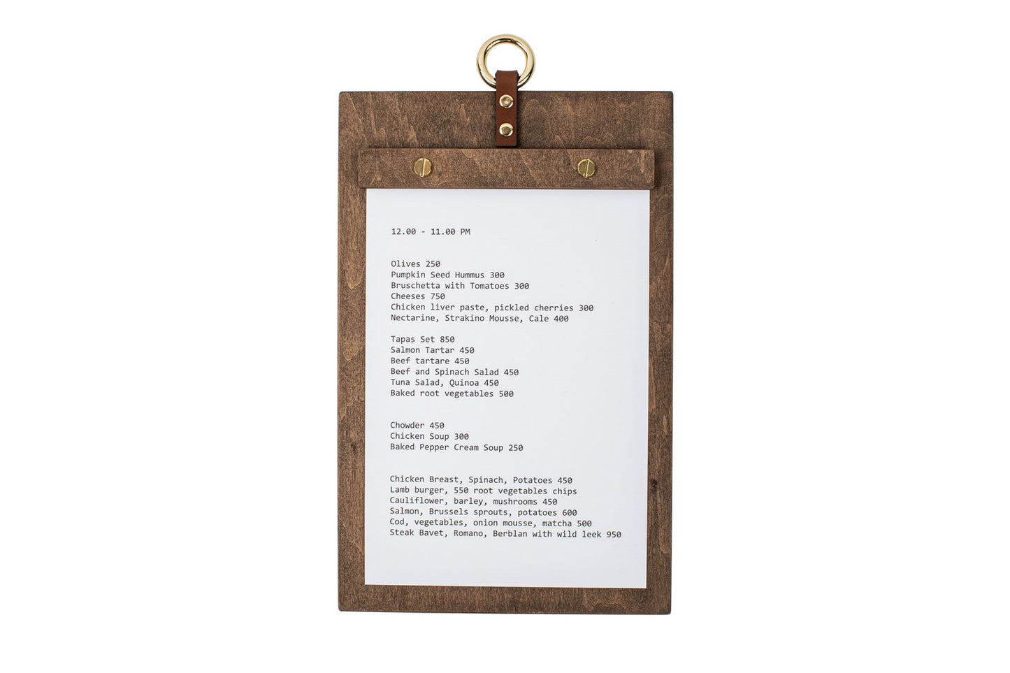 Wood Menu Holder with Metal Ring
