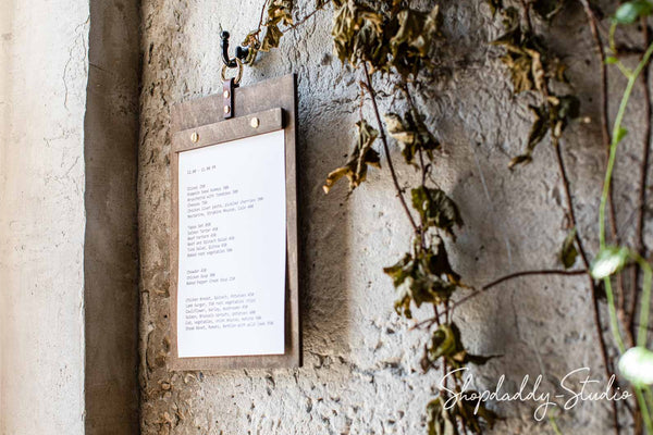 Wooden Menu Board with Metal Ring for restaurant