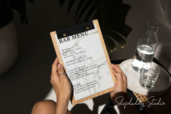Wooden Menu Holder With Leather Binding