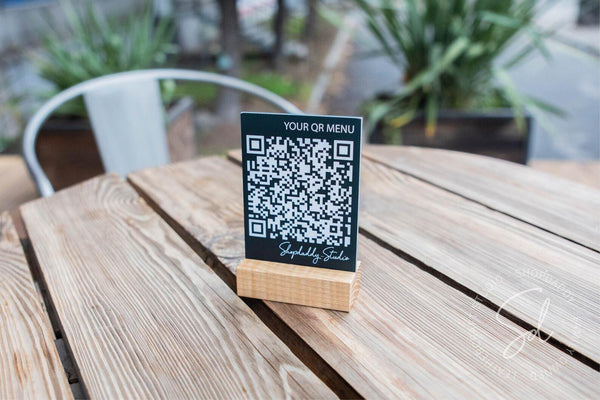 contactless table wooden acrylic QR menu holder shopdaddy studio