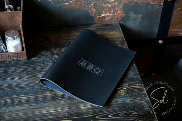 Black Thick Leather Menu Cover with Rings Mechanism