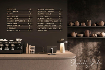 coffee shop wall letter menu board shopdaddy studio