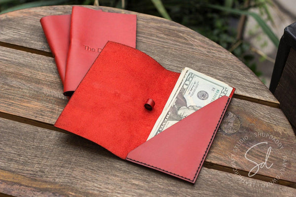 Red Leather Check Presenter with Pen Loop with logo