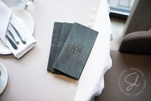 cafe Green-Gray Leather Check Presenter with Pen Loop