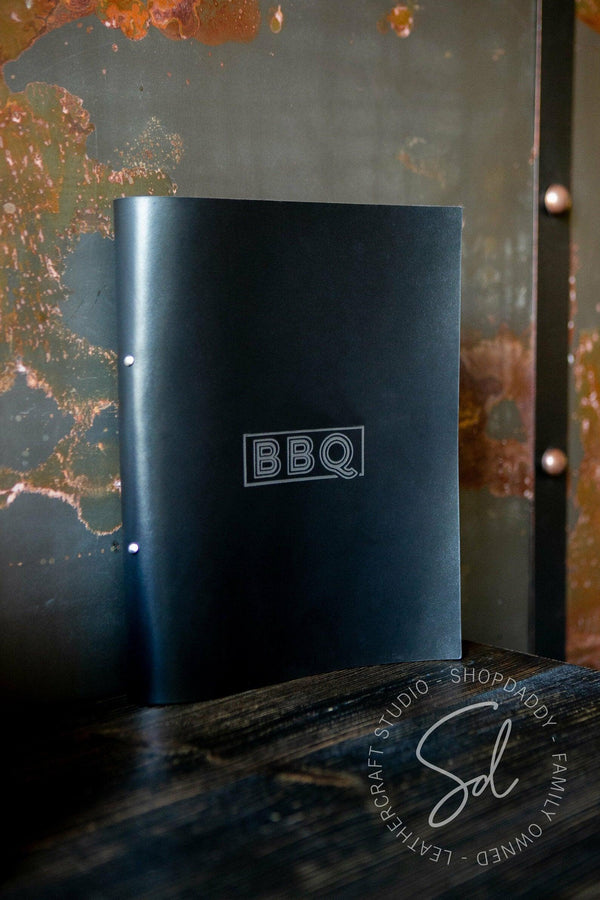Elegant Black Leather Menu Cover with Rings Mechanism