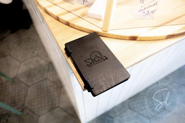 restaurant Wood Check Holder with Leather Pocket on Screws