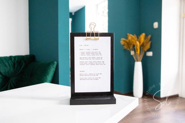 contactless Black Straight Wooden Table Stand with Golden Binder