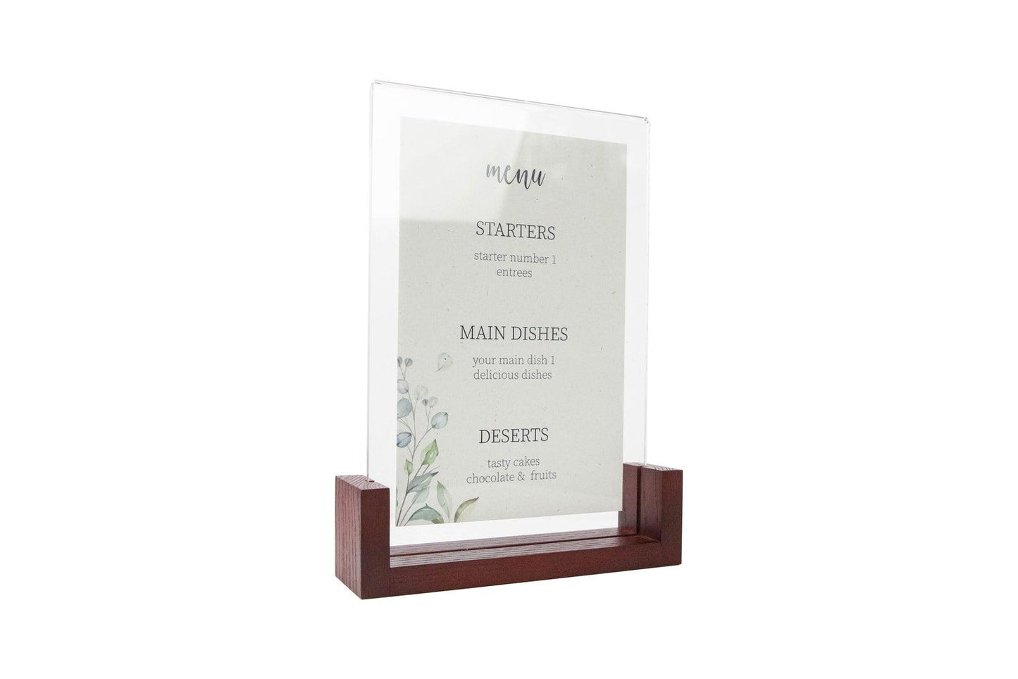Elegant Mahogany Wooden/Acrylic Table Menu Stand