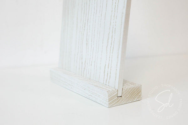 white Angled Wooden Table Tent with Metal Clip