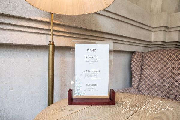 restaurant contactless Mahogany Wooden/Acrylic Table Menu Stand