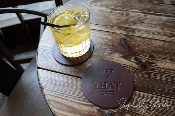 custom Dark Brown Set of Thick Leather Coasters (5 pcs)