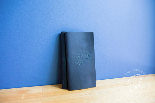 Navy Blue Leather Bill Presenter with Pen Loop