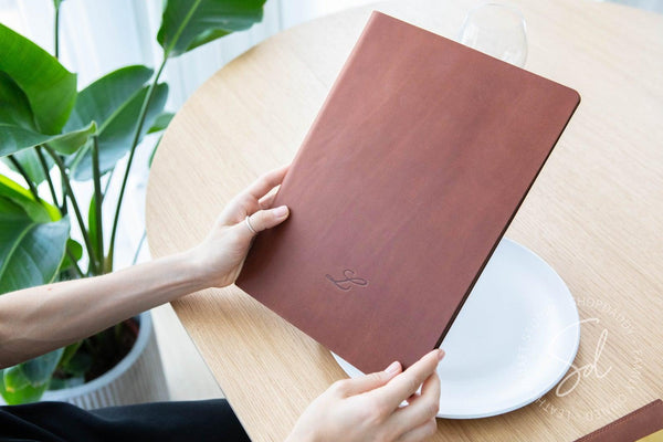 restaurant thick leather and cork menu cover shopdaddy studio