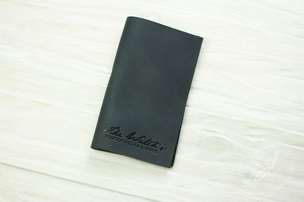 Leather Check Holder with Pen Loop and logo