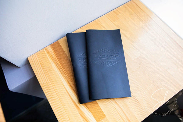 Navy Blue Leather Check Holder with Pen Loop