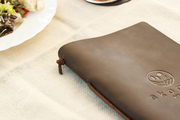 bar Chocolate Leather Menu Cover with Leather Lace